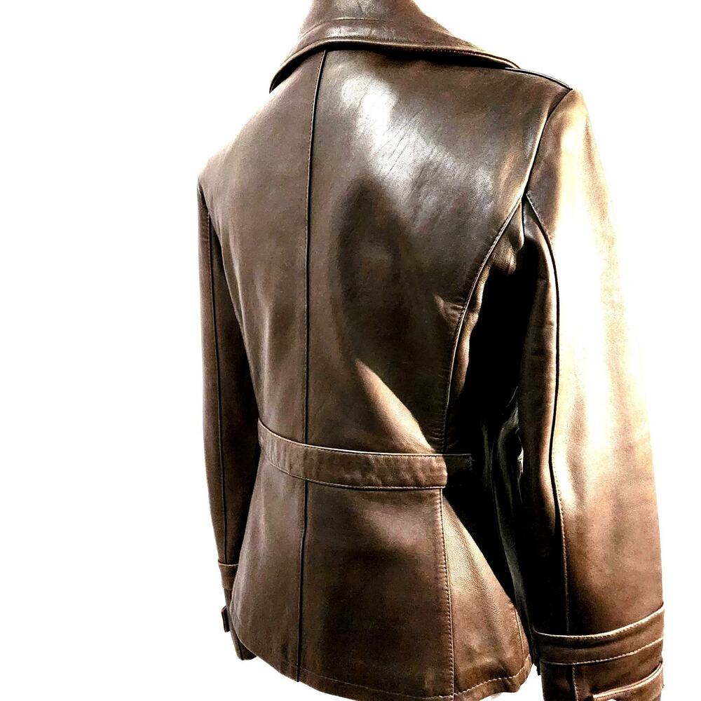 Tibor Lined Jacket Brown Size S Soft Leather Zip & Snap High Collar Classic Look - Picture 8 of 13